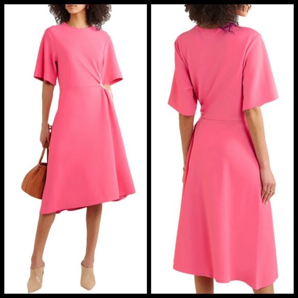 💕SEE BY CHLOE💕 Cut-Out Dress ~ Dazzling Pink Small Midi Length Crepe - Picture 9 of 16